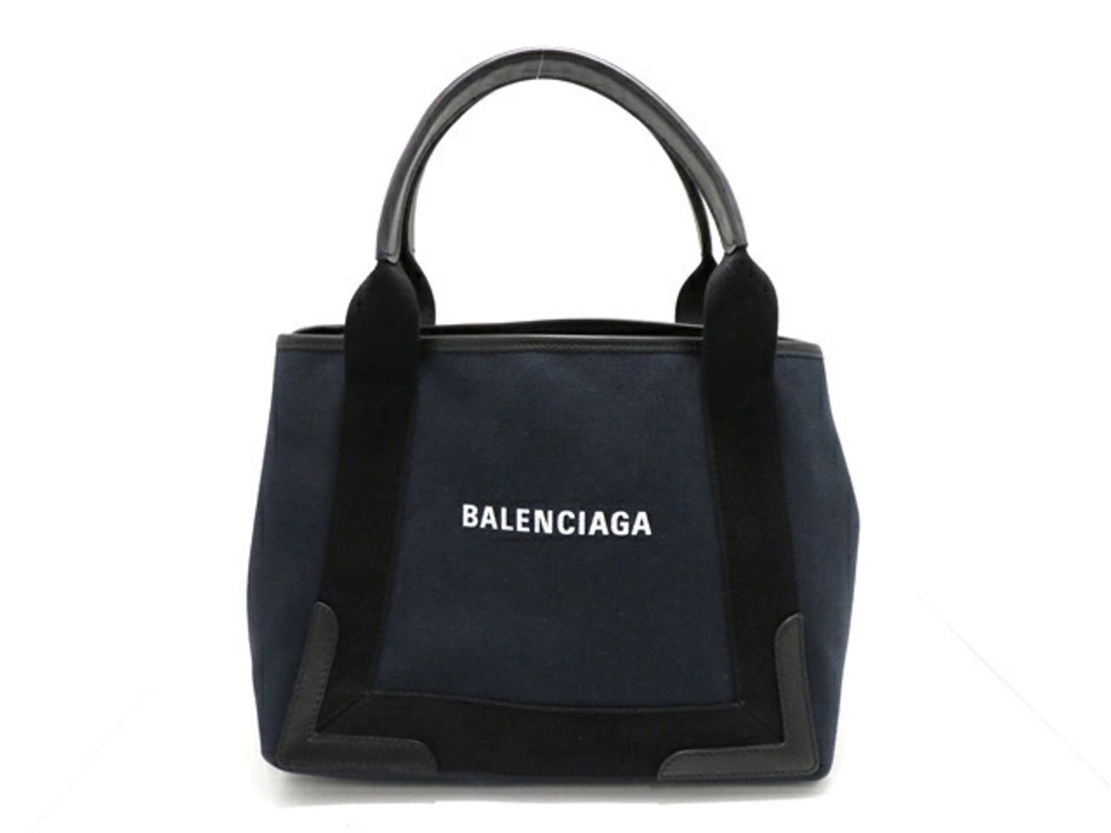 Balenciaga Bag Tote Navy Blue Cabas Canvas Calfskin Pouch